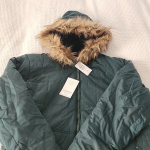 Torrid Teal Parka Size 3 with Faux Fur Hood